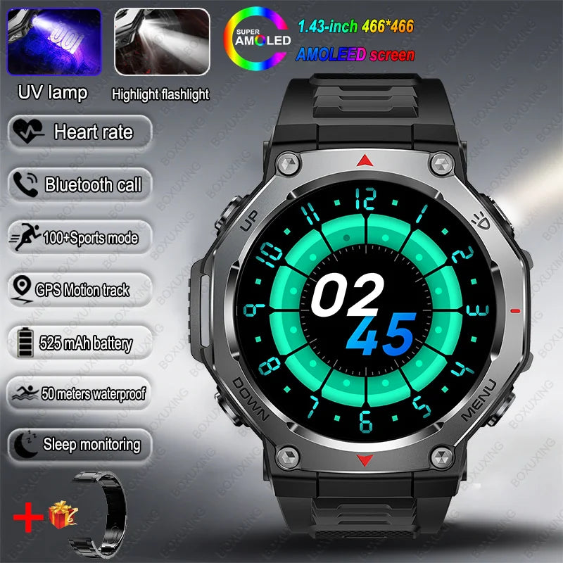 2026 New T-Rex 3 Military Grade Sports Smart Watch GPS Motion Track 5 ATM Waterproof Heart Rate HD Bluetooth Call Smartwatch Men