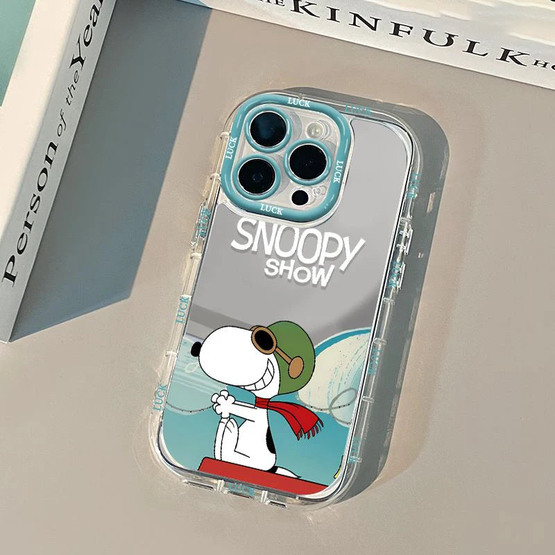 Pilot Snoopy Show Mirror Phone Case For iPhone 14 13 12 11 15 16 Pro Max Lovely Hard Shockproof Kawaii Cover