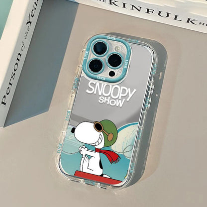 Pilot Snoopy Show Mirror Phone Case For iPhone 14 13 12 11 15 16 Pro Max Lovely Hard Shockproof Kawaii Cover