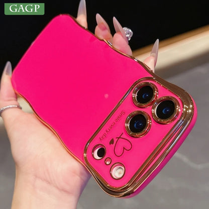 Luxury Plating Love Heart Wavy Border Phone Case For iPhone 17 16 15 14 13 12 11 Pro Max Plus 16E Air Shockproof Bumper Cover