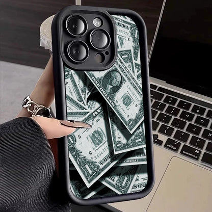 Pink Dollars Full-Coverage Banknote Design Silicone Phone Case For iPhone 16 15 14 13 12 11 Pro Max X XS XR 7 8 Plus Cover