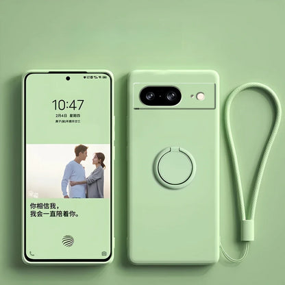 Magnetic Ring Holder Stand Liquid Silicone Phone Case for Google Pixel 9 8 8A 7 Pro XL 7A 6A Candy Colour Shockproof Soft Cover