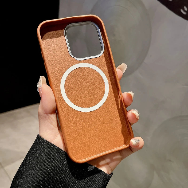 Merry Christmas Magnetic Leather Case For iPhone 16 15 Pro Max 14 Plus 13 12 11 Pro For MagSafe Wireless Charging Soft TPU Cover