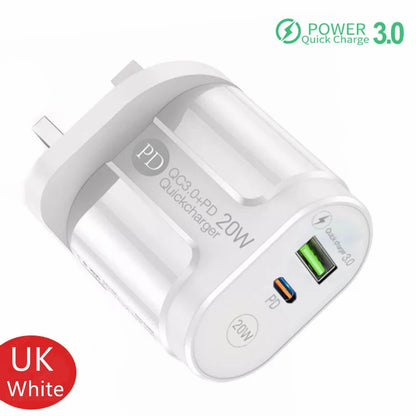 2 Ports USB Charger Quick Charge 3.0 PD 20W Type C Phone Charger Fast Charging Adapter For iPhone 13 12Pro Huawei Xiaomi Samsung