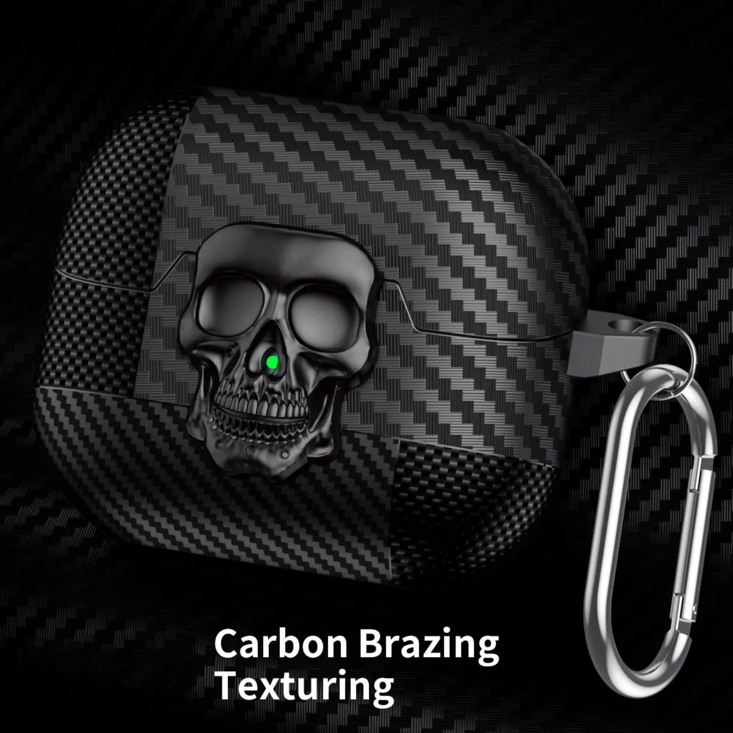 Lock Case For Samsung Galaxy Buds 3Pro with Keychain Funny TPU Cool Skull Carbon Fiber Protective Case For Samsung Galaxy Buds 3