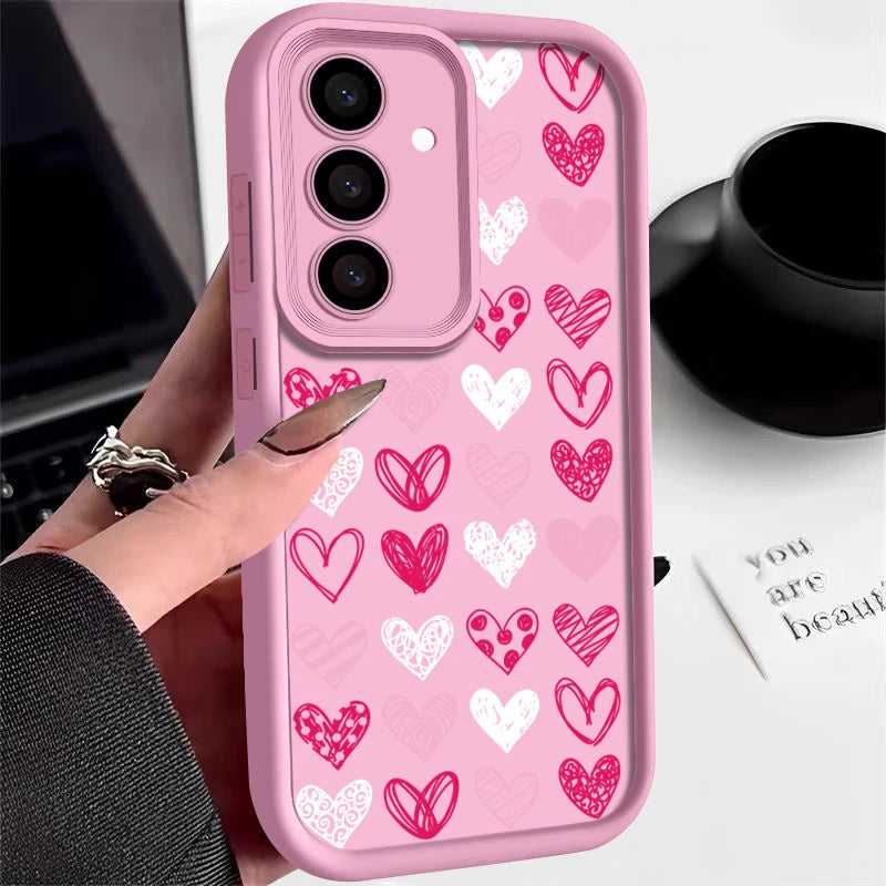 Love Heart Pattern Soft Case For Samsung Galaxy S25 Edge S24 S25 FE S23 S22 Ultra A17 A56 A16 A54 A35 A15 A55 A26 5G Phone Cover