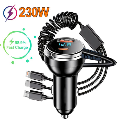230W Car Charger 5 Ports Fast Charge PD QC3.0 USB C Car Phone Charger Type C Adapter in Car For iphone Samsung Huawei Xiaomi