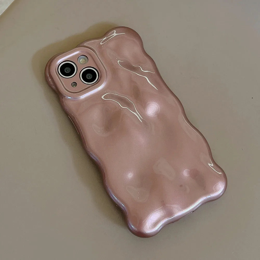 Korean Glossy 3D Meteorite Texture Macaron Solid Color Case For iPhone 14 Pro 13 12 Pro 11 Pro Max Wave Phone Shockproof Shell