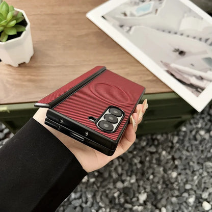 Premium Fiber Pattern Matte Phone Cases for Samsung Galaxy Z Fold 7 6 5 4 Shockproof Magnetic Wireless Charge Protective Cover