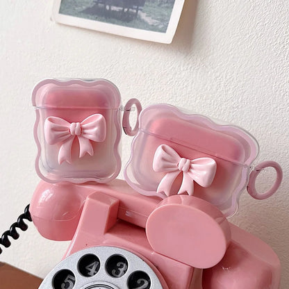 3D Bow Wave Earphone Case for Apple AirPods 1 2 Case Pink Floral Girls Cover for AirPods Pro Wireless Box With Keychain