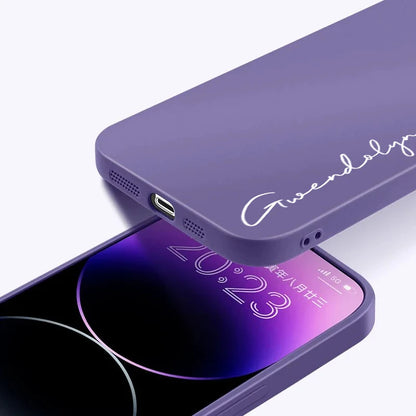 Luxury Liquid Silicone Soft Full Cover 15 14 13 Pro Max Personalized Customized DIY Name Case For iPhone 15 14 13 12 11 Pro Max - covers4phones