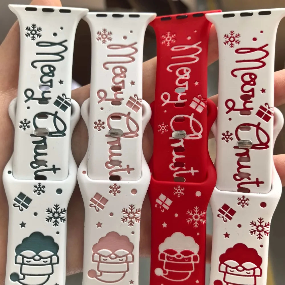 Silicone Christmas Band for Apple Watch Ultra 3-2 Strap 49mm 46mm 41mm 42mm 44mm 45mm Sport Bracelet for iWatch 11 10 9 8 7 6 5