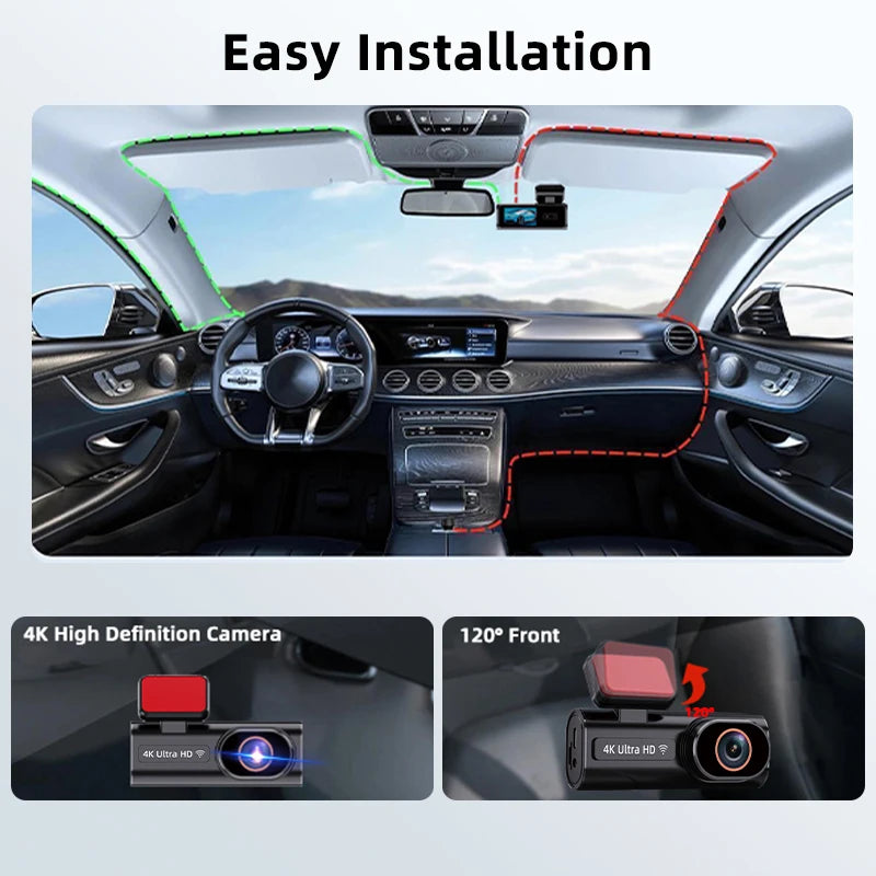 ACCEO Dash Cam WIFI GPS Mini CAR DVR Front 4K And Rear 1080P Dual Lens Black Box Room Camera Night Vision 24H Parking Monitor