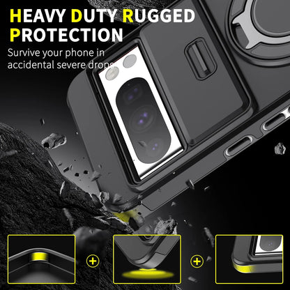 Shockproof Hybrid Dual Layer Magnetic Metal Ring stand Case for Google Pixel 9 7 8 Pro XL 8A Slide Camera Lens Protetion Cover