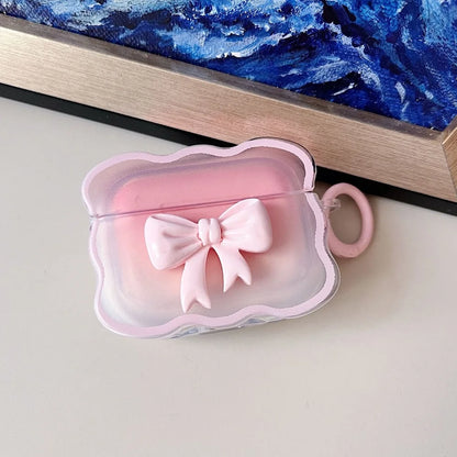 3D Bow Wave Earphone Case for Apple AirPods 1 2 Case Pink Floral Girls Cover for AirPods Pro Wireless Box With Keychain
