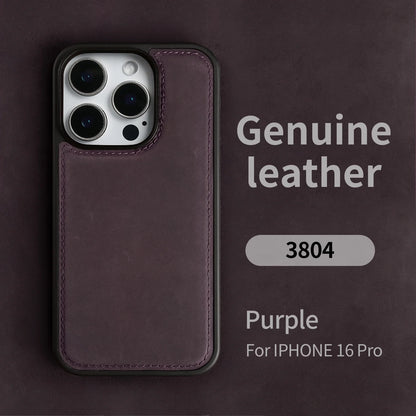 Retro Crazy Horse Pattern Genuine Leather Case For iPhone 16 Pro Max 15 14 13 12 11 Luxury Cowhide Back Cover Protective Shell