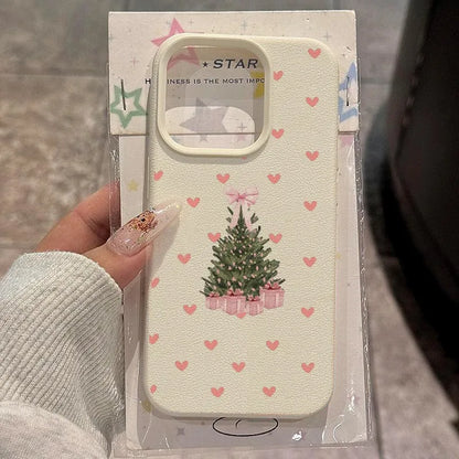 Pink Heart Gift Christmas Tree Pattern New Anti-Drop Protective Tpu Phone Case, Suitable for iPhone 17 Air Pro Max, iPhone 16, 15, 14, 13, 12, 11, Air Plus Pro Max Series Phone Cases, Suitable for Various Holidays, Birthdays,
