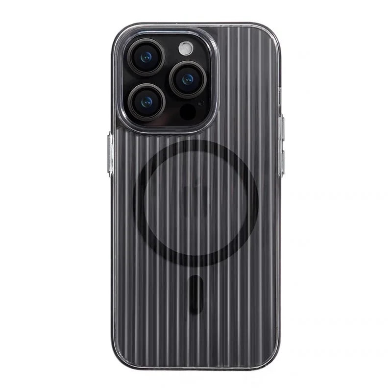 Phone Case with Corrugated Pattern Magsafe Magnetic Supoort Wireless Charge  for IPhone16 15 14 13 12 17 Non-slip Bumper Hard PC