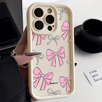 Cute Pink Bowknot Bow Phone Case For iPhone 11 Case iPhone 13 14 15 12 17 16 Pro Max X XR XS 7 8 Plus SE Protective Cover Funda