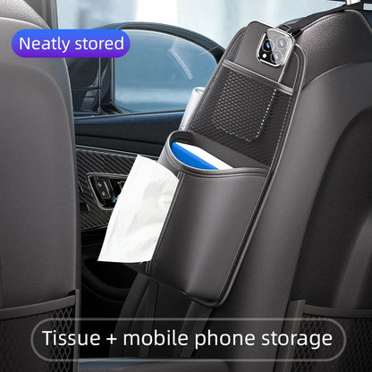 Car Seat Side Storage Bag Hanging Auto Seat Organizer Tissue Holder Universal Mesh Storage Pocket for Phone Bottle