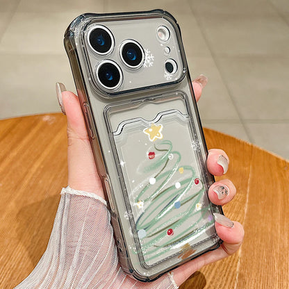 Santa Claus Card Slot Bag Clear Phone Case For iPhone Air 16e 17 16 15 14 13 Pro Max 11 12 17 Christmas Tree Soft Silicone Cover
