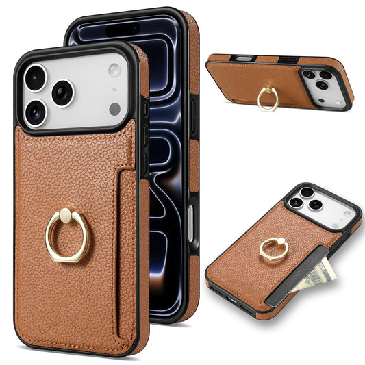 Leather Wallet Card Solt Phone Case for IPhone 11 12 13 14 15 Plus 16 17 Pro Max 17 Air 16E Ring Holder Protective Cover