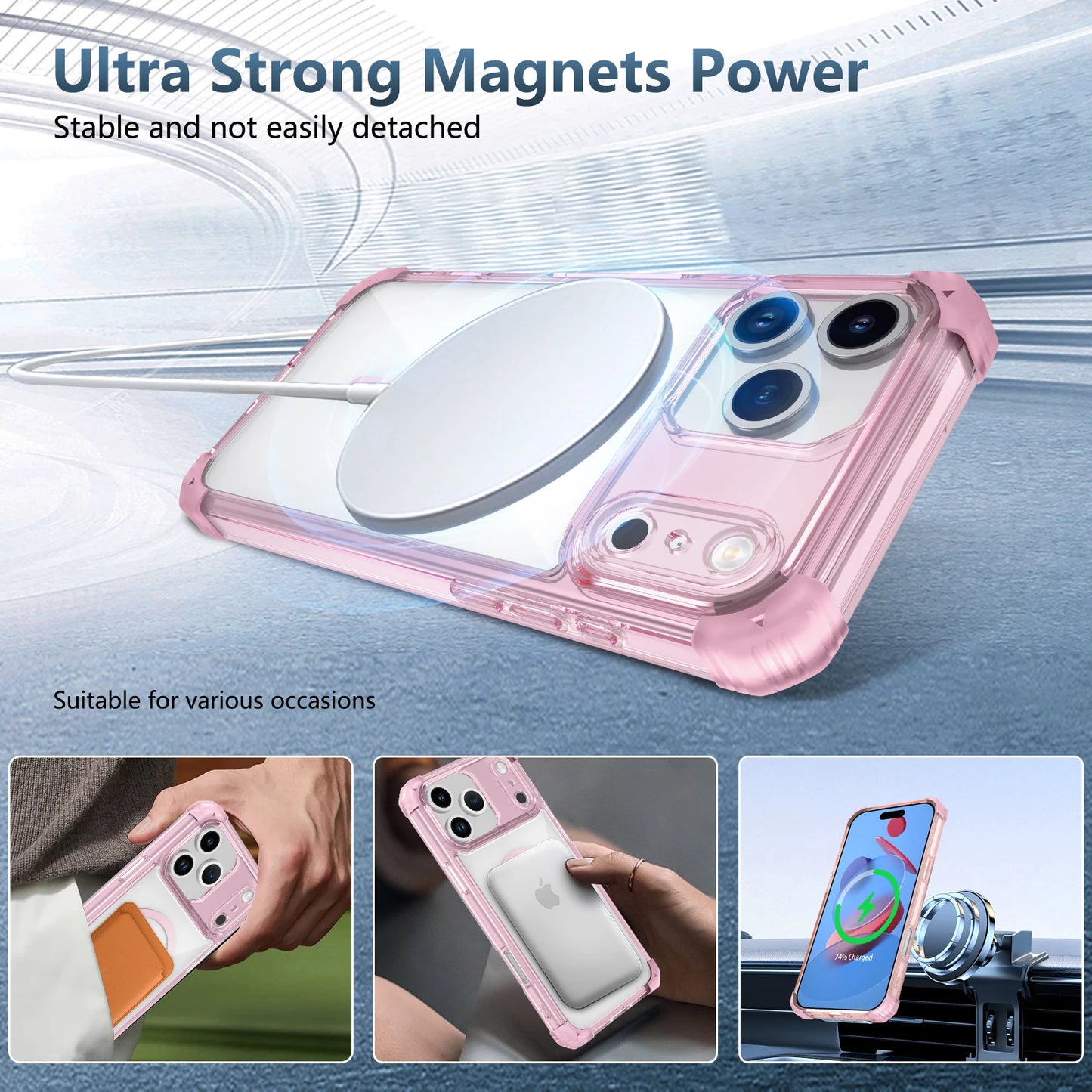 New Armor Shockproof Magnetic Wireless Charging Transparent Case For iPhone 17 16 14 13 12 15 Pro Max Plus 17Air Magsafe Cover