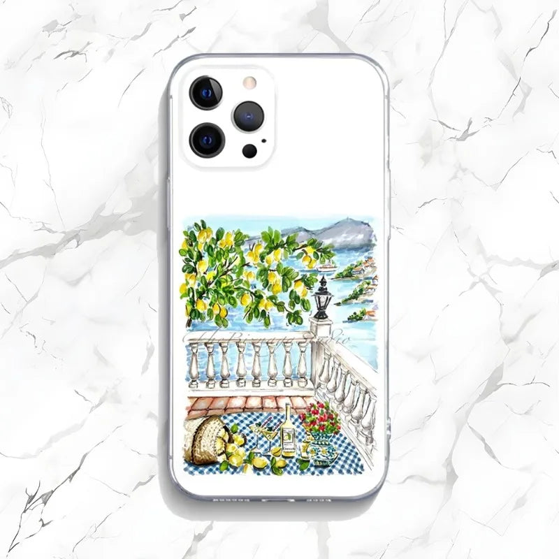 Ocean Wine Glass Lemon Phone Case for iPhone 16 15 14 13 12 11 Pro Max Mini X XS XR 7 8 Plus SE4 Shockproof Soft Cover Fundas