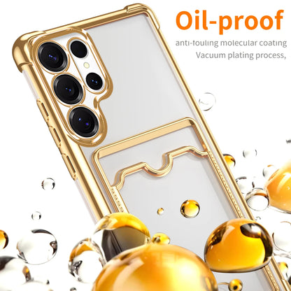 Luxury Plating Card Slot Holder Case For Samsung Galaxy S25 Edge S24 S23 Ultra S22 S21 S20 FE Clear Glitter TPU Soft Back Cover