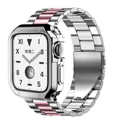 TPU Protector Case+Metal Strap For Apple Watch Ultra Band 49mm 45/44mm 41mm 40/38 Stainless steel Bracelet series 3 5 6 se 7 8 9