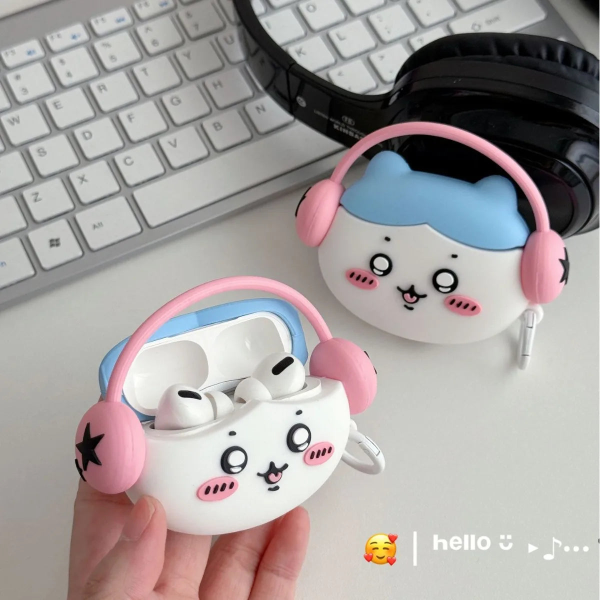 3D Cartoon Music Rabbit Protective Earphone Silicone Anime Cover For Airpods Pro 2/Airpods 3/Airpods 1/2 Case Kids/Girls Funda