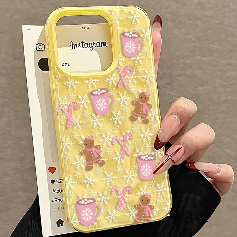 Snowflake Gingerbread Man Phone Case for iPhone 17 Air 16 15 14 13 Pro Max 15 Plus 11 12 13 Pro Shockproof Soft Cover Christmas