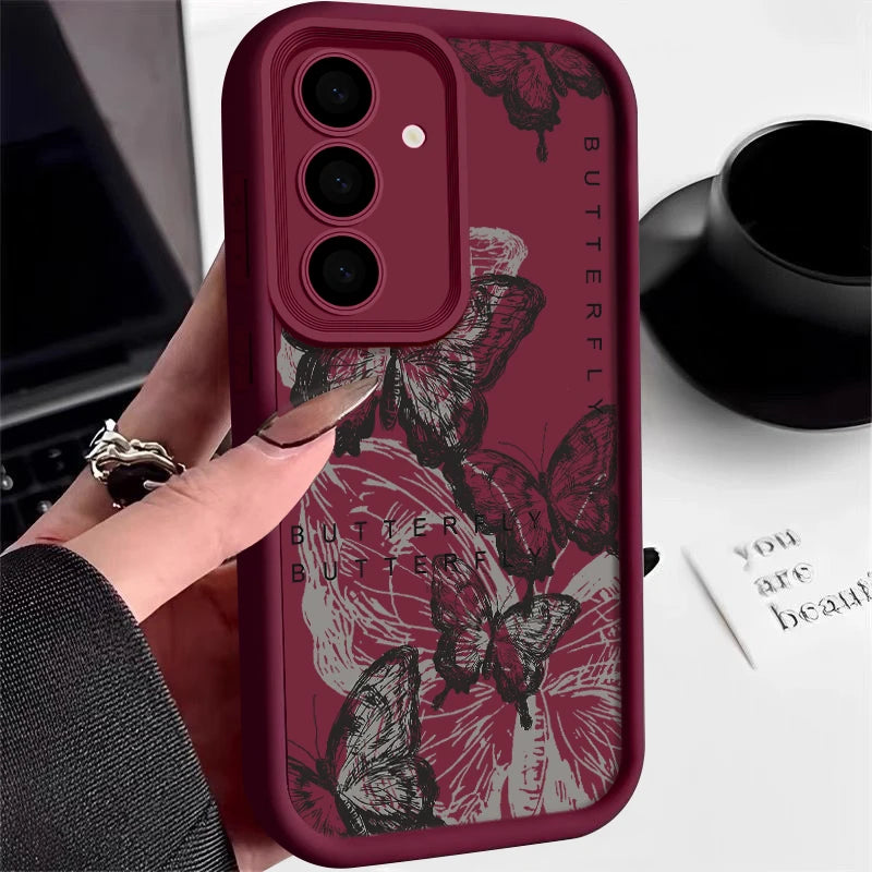 INS Retro Butterfly Silicone Case For Samsung Galaxy S25 Edge S24 S23 S22 Ultra S24 FE A55 A56 A17 A15 A16 A36 A25 5G Soft Cover