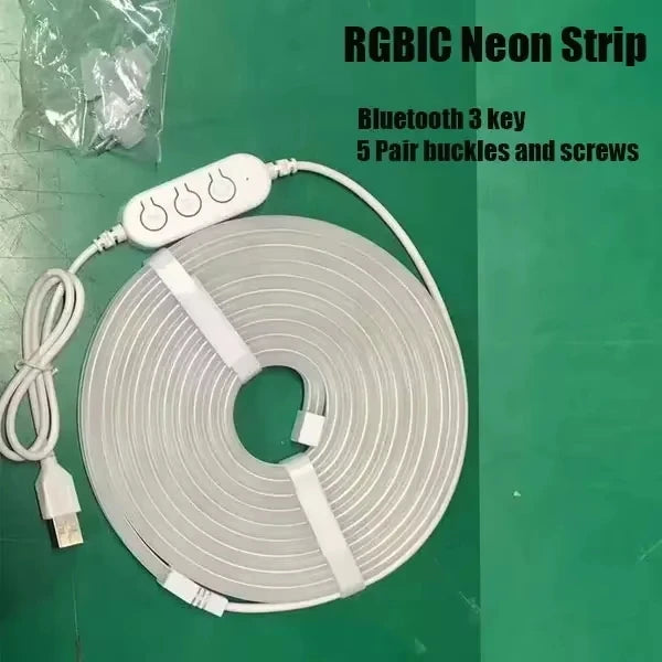 LED RGBIC Neon Strip Light, 16.4 ft Flexible RGBIC LED Strip Light, Bluetooth App Music Syncing DIY Neon Rope, for Gaming Room