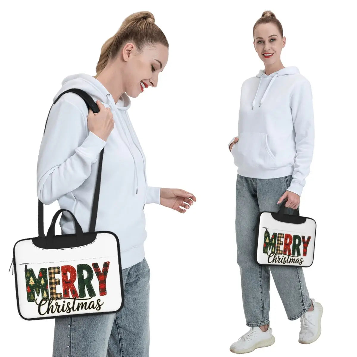 Retro MERRY Christmas Patchwork Crossbody Laptop Bag Case Computer Bag 13 14 15.6 Inch Notebook Pouch for Macbook Pro Lenovo