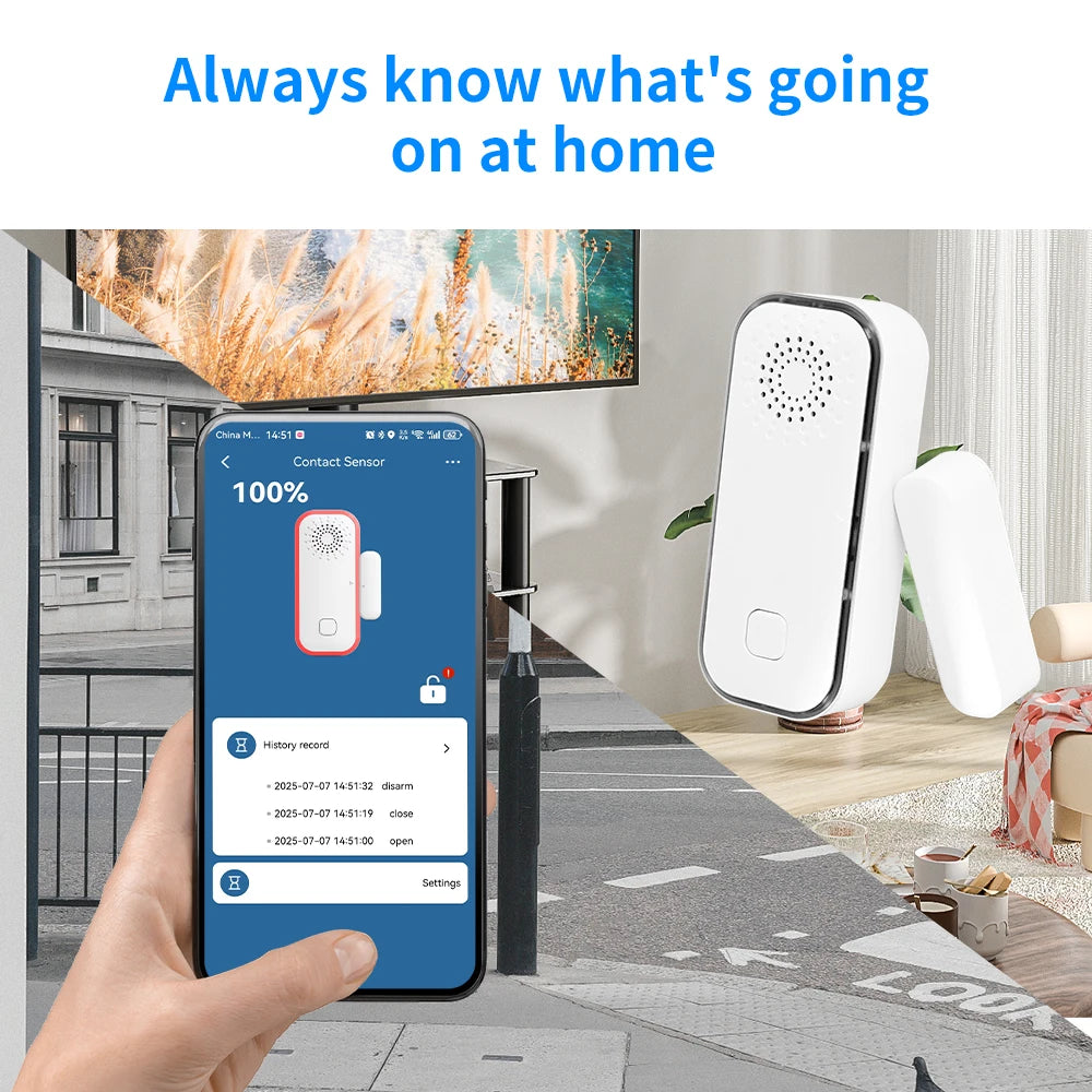 Tuya WiFi Door Window Sensor Smart Home Security Alarm System Open Close Detector Works with Alexa Google Home