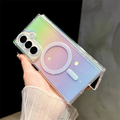 Gradient Aurora Rainbow Laser Magnetic for Magsafe Case for Samsung Galaxy Z Fold 7 6 5 4 3 ZFlip 7 6 5 4 3 Clear Colorful Cover