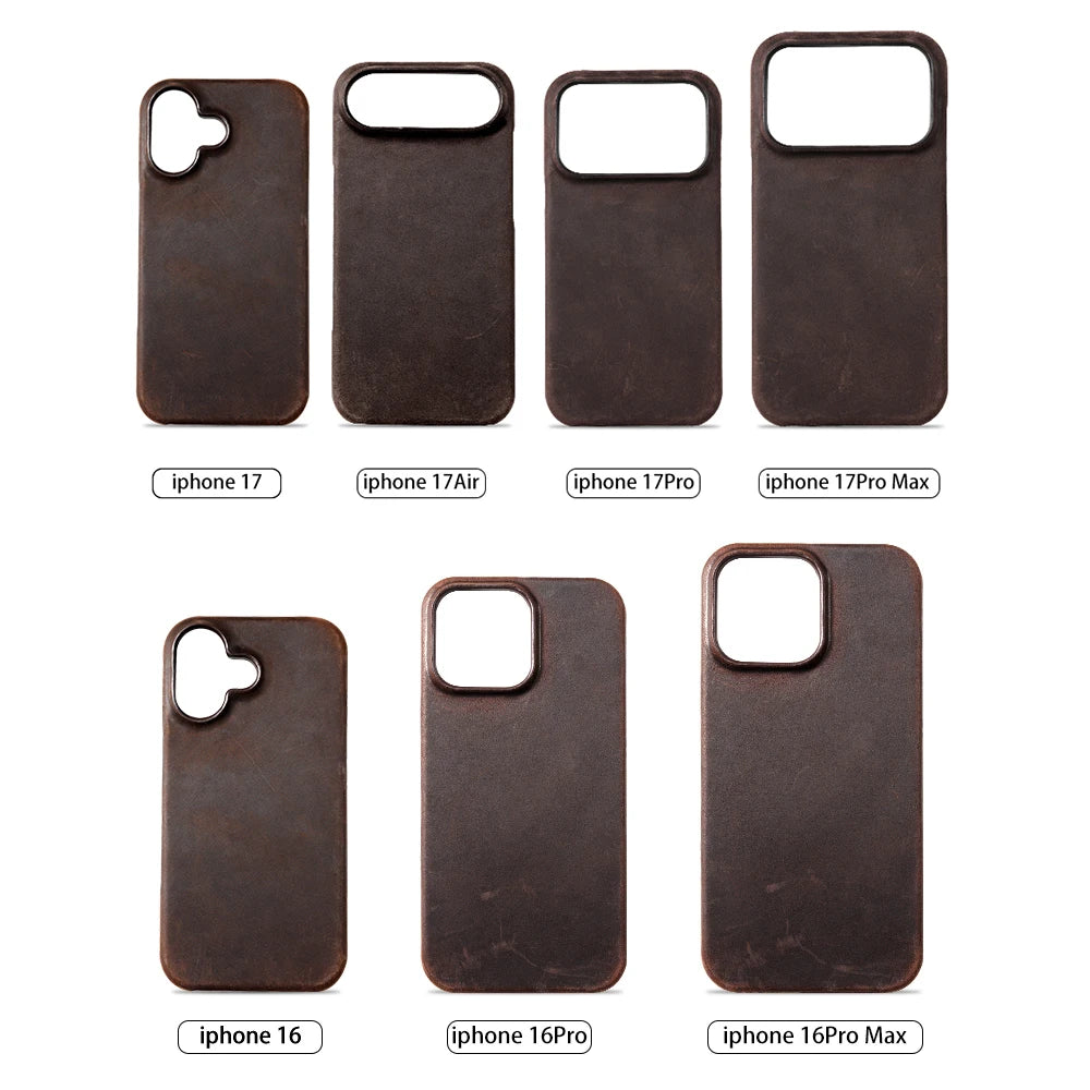 for Magsafe Case for iPhone 17 15 16 Pro Max Air Retro Luxury Full Grain Cowhide Genuine Oiled PULL-UP Leather Magnetic Cover