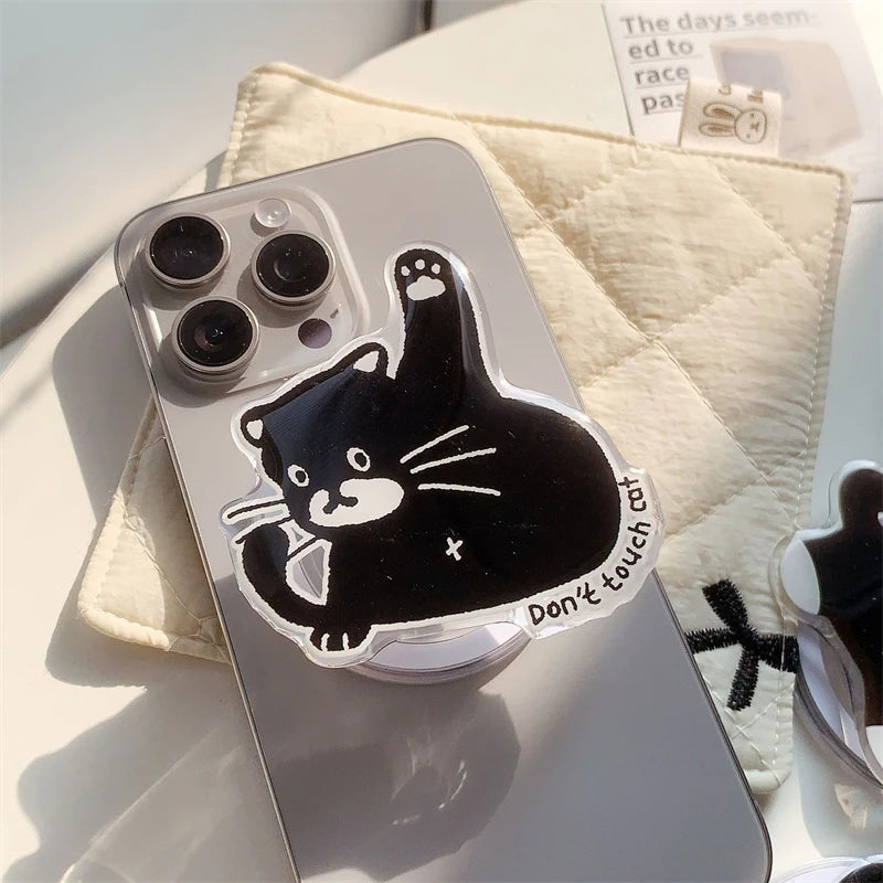 Korean Cute Cartoon Black Cat For Magsafe Magnetic Phone Griptok Phone Holder Stand Universal Phone Ring Grip Tok For iPhone 15