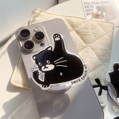 Korean Cute Cartoon Black Cat For Magsafe Magnetic Phone Griptok Phone Holder Stand Universal Phone Ring Grip Tok For iPhone 15