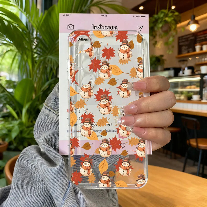 Cute Winter Snow Christmas Phone Case for Samsung Galaxy S25 Ultra S24 S23 S22 Plus S21 FE Transparent Soft Silcon Cover