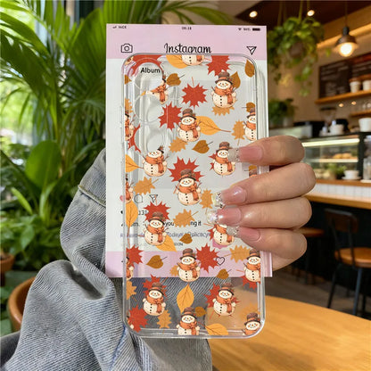 Cute Winter Snow Christmas Phone Case for Samsung Galaxy S25 Ultra S24 S23 S22 Plus S21 FE Transparent Soft Silcon Cover