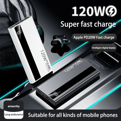 120W 200000mAh Power Bank High Capacity Super Fast Charging Power Bank Portable Battery Charger For Huawei iPhone Samsung Xiaomi