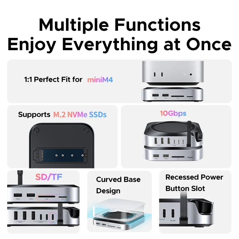 UGREEN USB HUB Docking Station for Mac Mini M4 M4 Pro M.2 NVMe SSD 8TB Max 10Gbps USB-A&C Ports SD&TF 170MB/s USB Splitter Dock