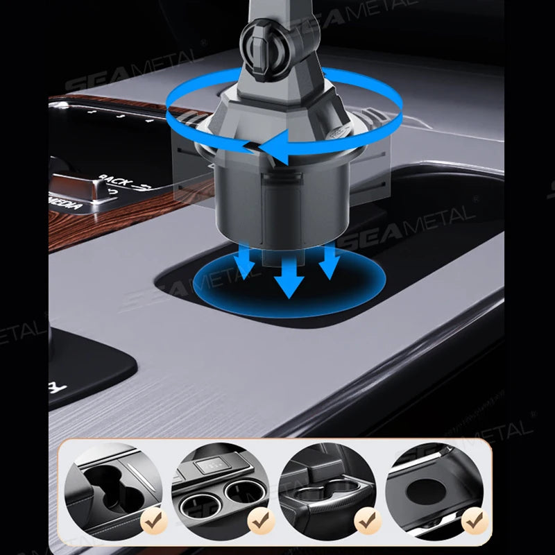 SEAMETAL Car Cup Holder Expander Tray With Dual Cup Holder Organized Table Food Car Tray Portable 360 Adjustable Drink Stand