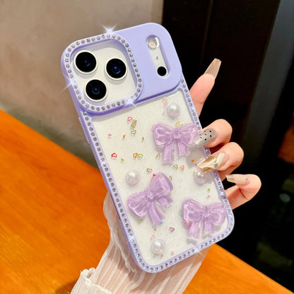Shiny Diamond 3D Pearl Bow Phone Case For iPhone 17 AIR 16 15 14 13 Pro Max 17pro Plating TPU Epoxy Shockproof Transparent Cover