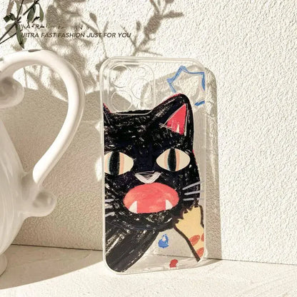 Doodle Angry Cat Case for Iphone 13 16 Pro Max 11 12 14 15 Pro Max 7 8 Plus 13 Mini XS XR SE 2022 13Pro Back Cover Clear Fundas