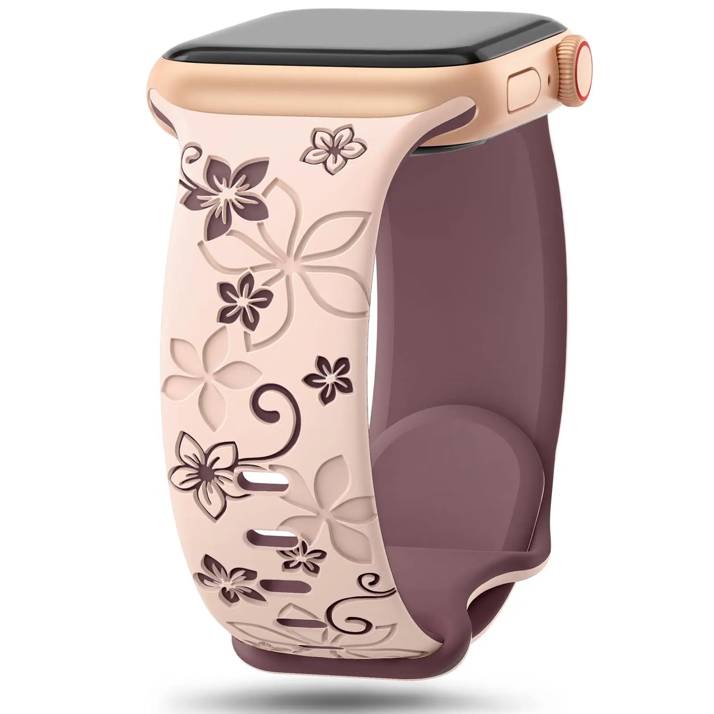 Floral Engraved Strap For Apple Watch Band 46mm 41mm 40mm 44mm 45mm 42mm 49mm Silicone Sport iWatch Series 11 10 SE 9 8 Ultra 2