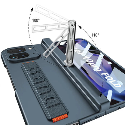 Magnetic Hinge Folding Stand Holder Wrist Strap with Glass Protector Case for Google Pixel 10 Pro Fold Lens Protect Cover