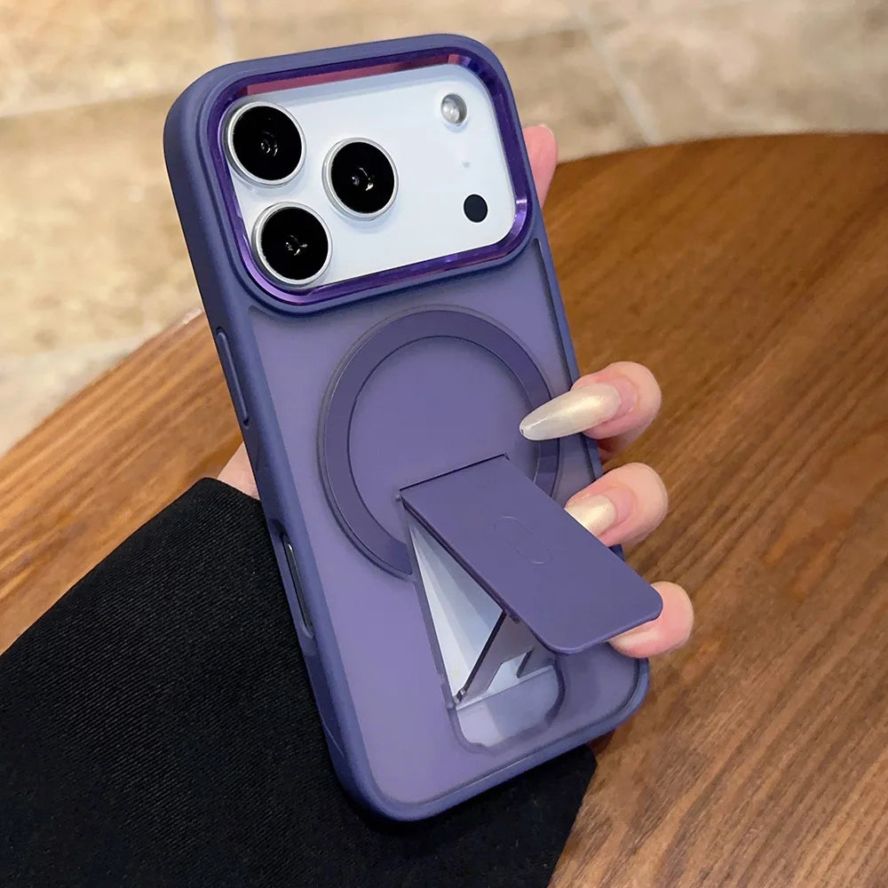 Luxury For Magsafe Phone Case For iPhone 17 Air Pro Max Magnetic Wireless Charge Folding Stand Holder Matte Cover